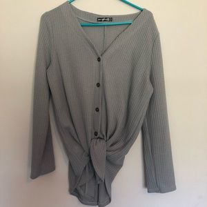 Gray long sleeve tie top